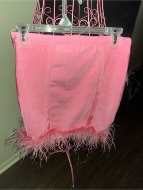 Fashion Nova Pink Feather-Trim Mini Skirt